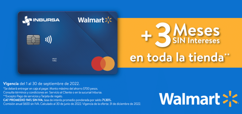 La imagen de la tarjeta de crédito Walmart del Banco Inbursa.